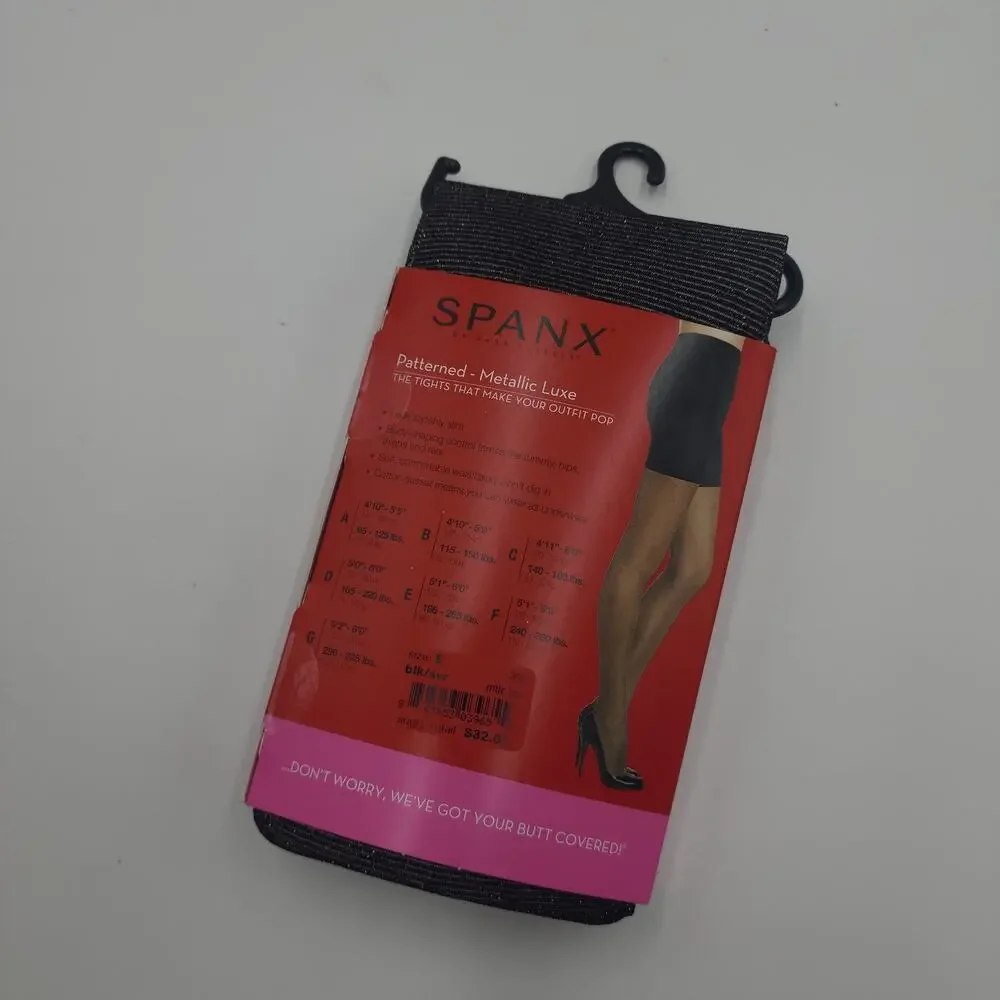 Spanx Patterend Black & Silver Metallic Luxe Body Shaping Tights Size E